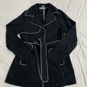 JouJou Macy's Black Cotton Blend Trench Coat with White Trim Belt